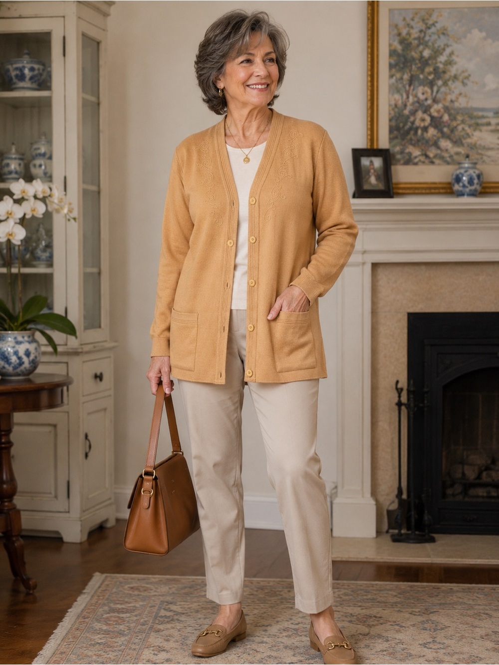 NEW VTG Castle of Ireland Cardigans Women XXL Tan Wool Embroidered Button Front